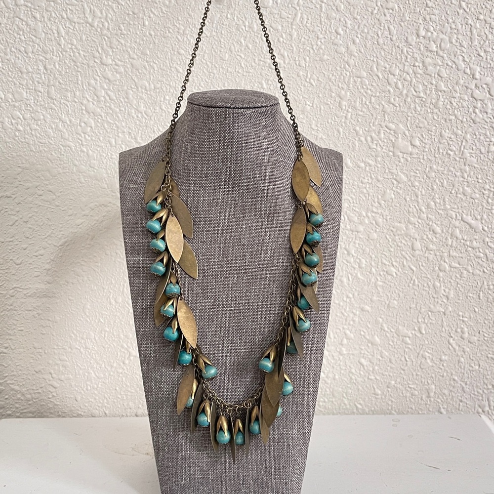 Statement Necklace Bohemian-style Egyptian Revival Brass Tone and Wood Beads